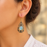 Oval Chalcedony Two Tone Drop Silver 925 Earrings
