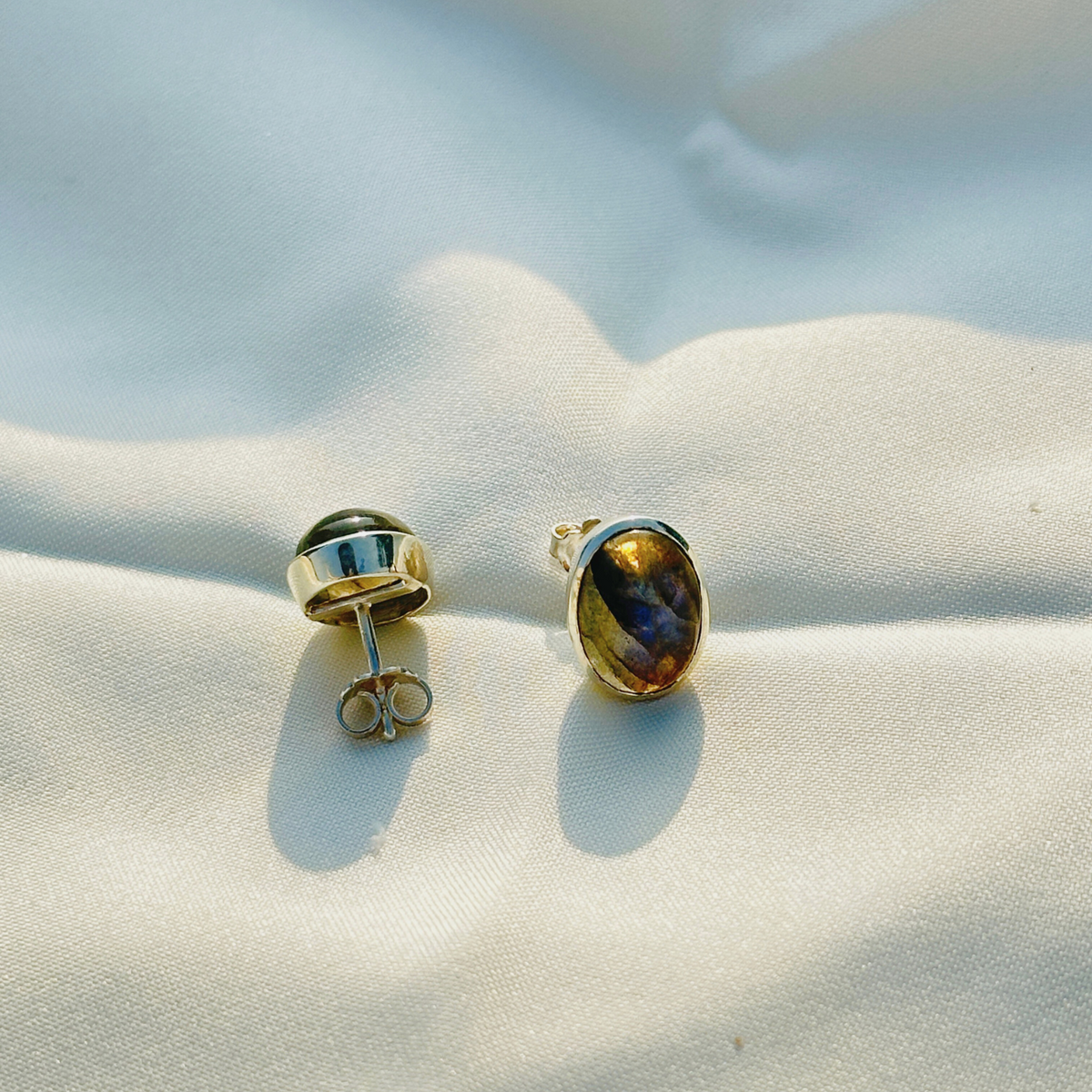 Gemstone Oval Labradorite Silver 925 Studs