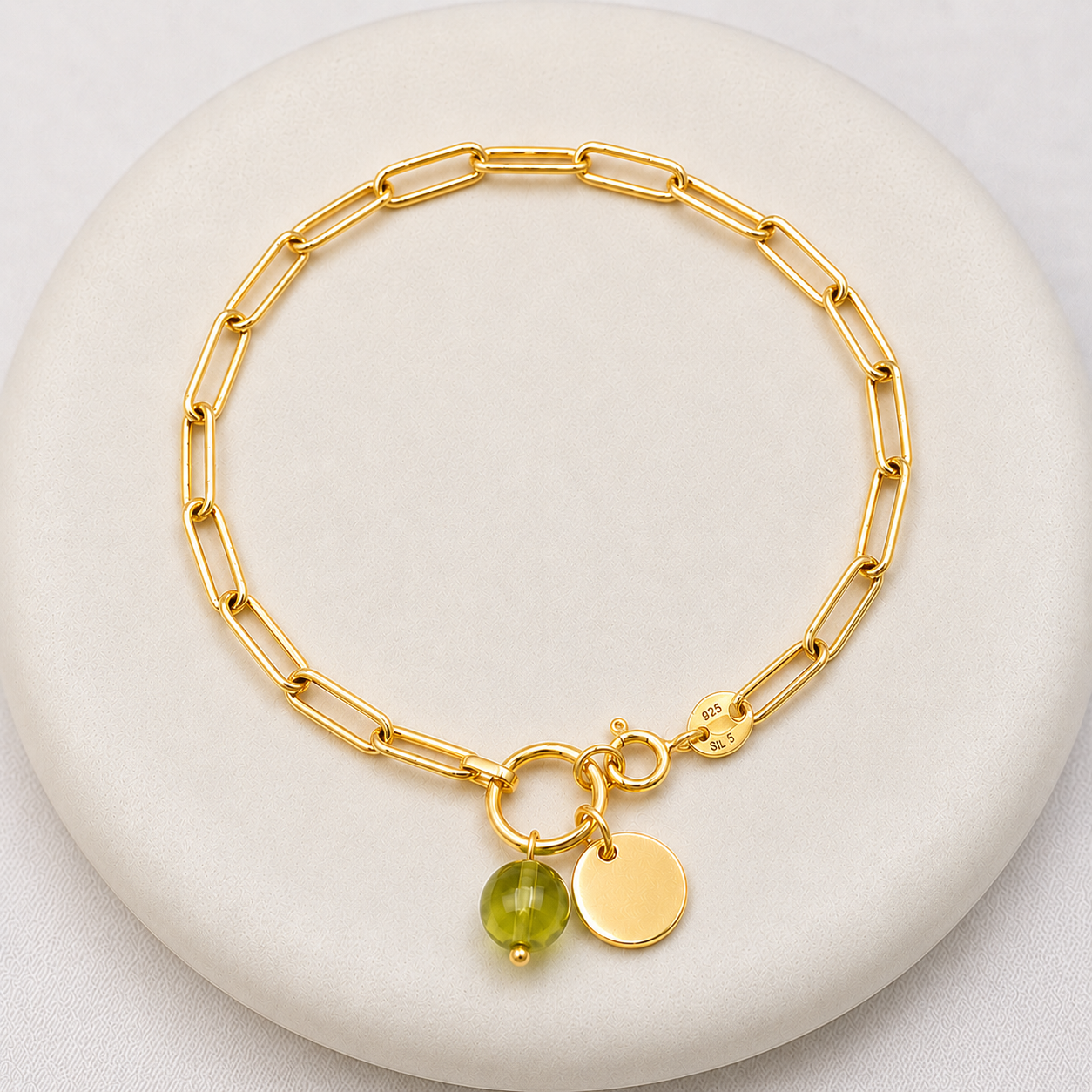 Gem & Initial Silver 925 Bracelet