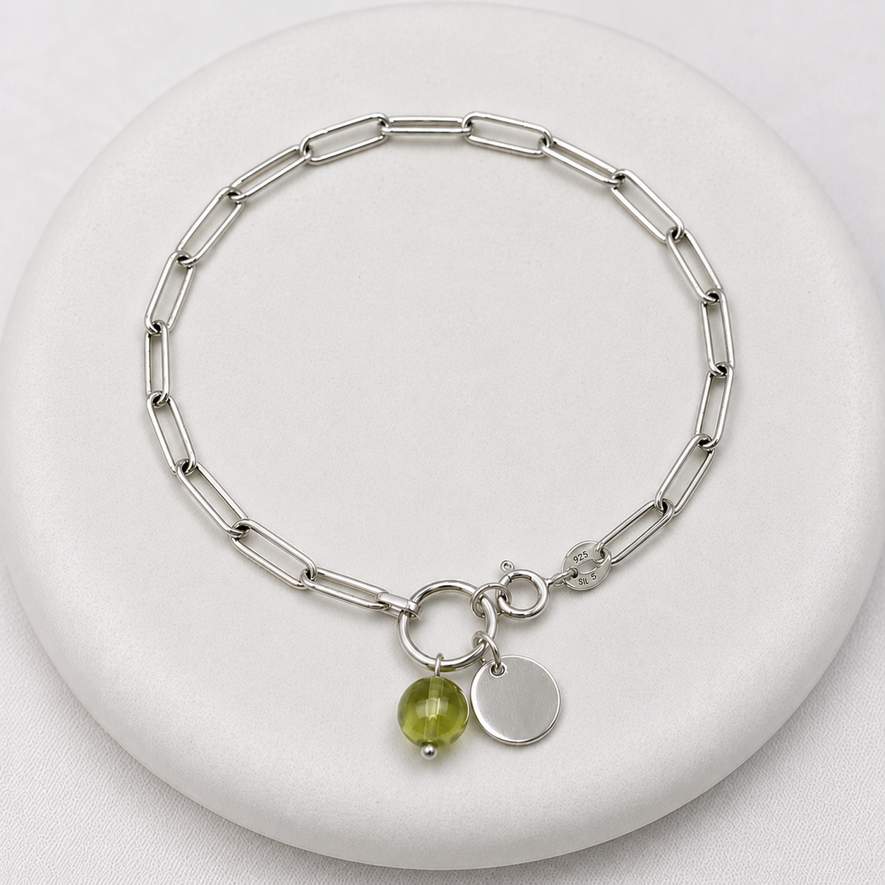 Gem & Initial Silver 925 Bracelet