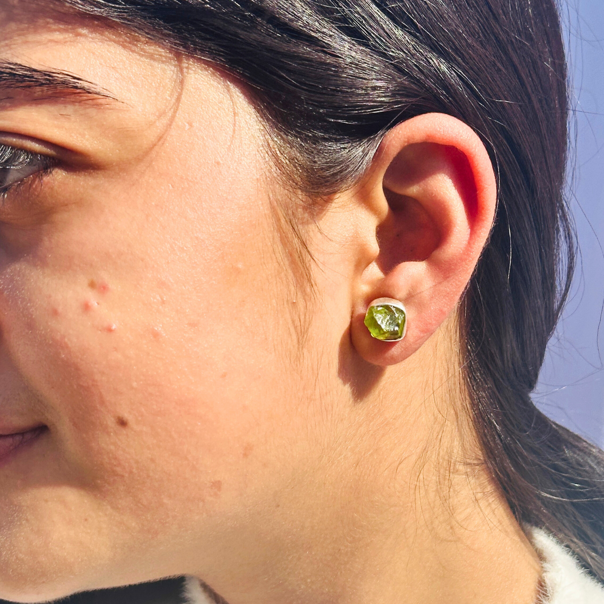 Peridot silver earrings, Green gemstone earrings, Green earrings, Green studs Silver earring