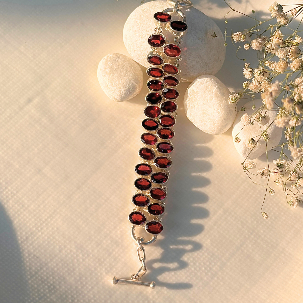 Garnet Bracelet, Gemstone Bracelet, Silver Bracelet, Garnet silver 925 bracelet for women, Natural garnet gemstone set in 925 sterling silver bracelet
