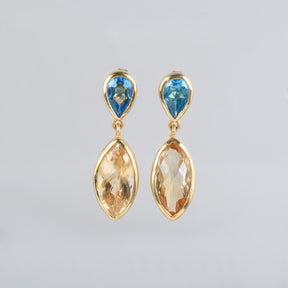 Roselia Blue Topaz & Citrine 18K Gold plated Silver 925 Earrings