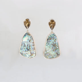 Mermaid Abalone and Smokey Quartz Silver 925 Earrings