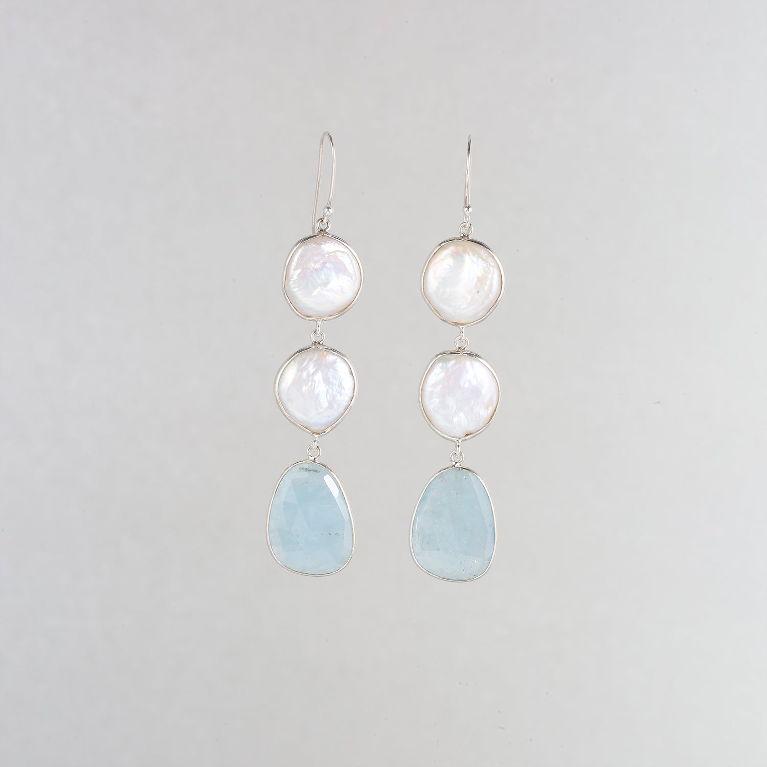 Murraya Pearl and Aquamarine Silver 925 Earrings