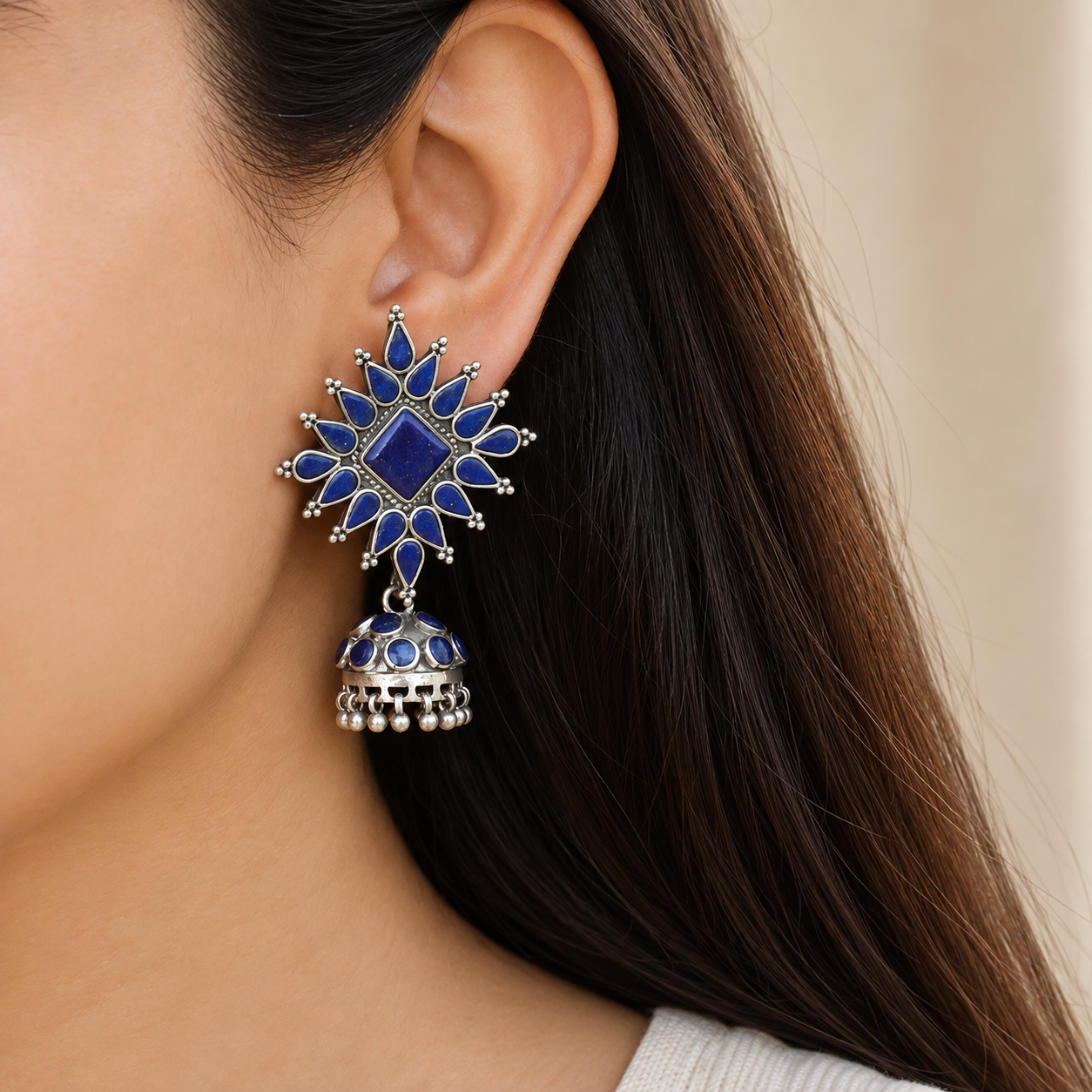 Radiating Lapis Lazuli Silver 925 Earrings