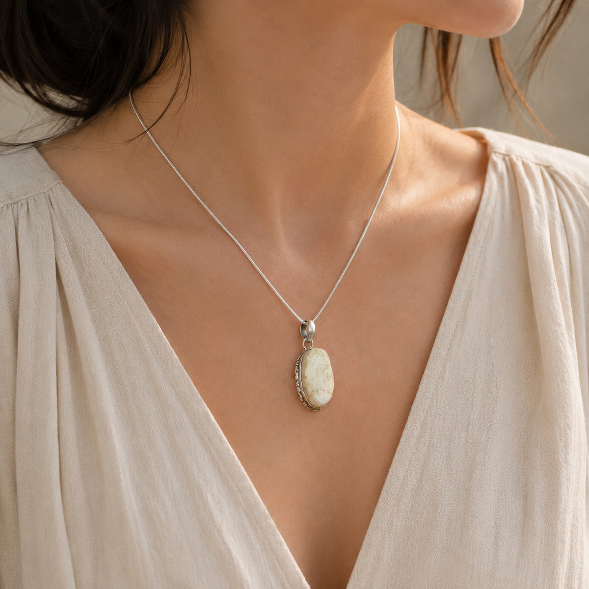Artistic Raw Agate Silver 925 Pendant