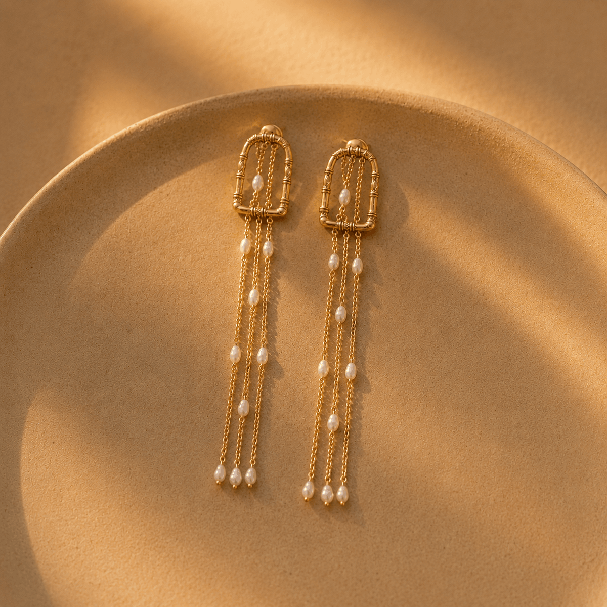 Reva 18K Gold Plated Silver 925 Pearl Drop Long Earrings