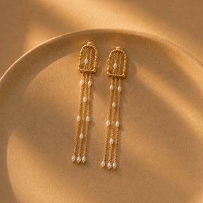 Reva 18K Gold Plated Silver 925 Pearl Drop Long Earrings