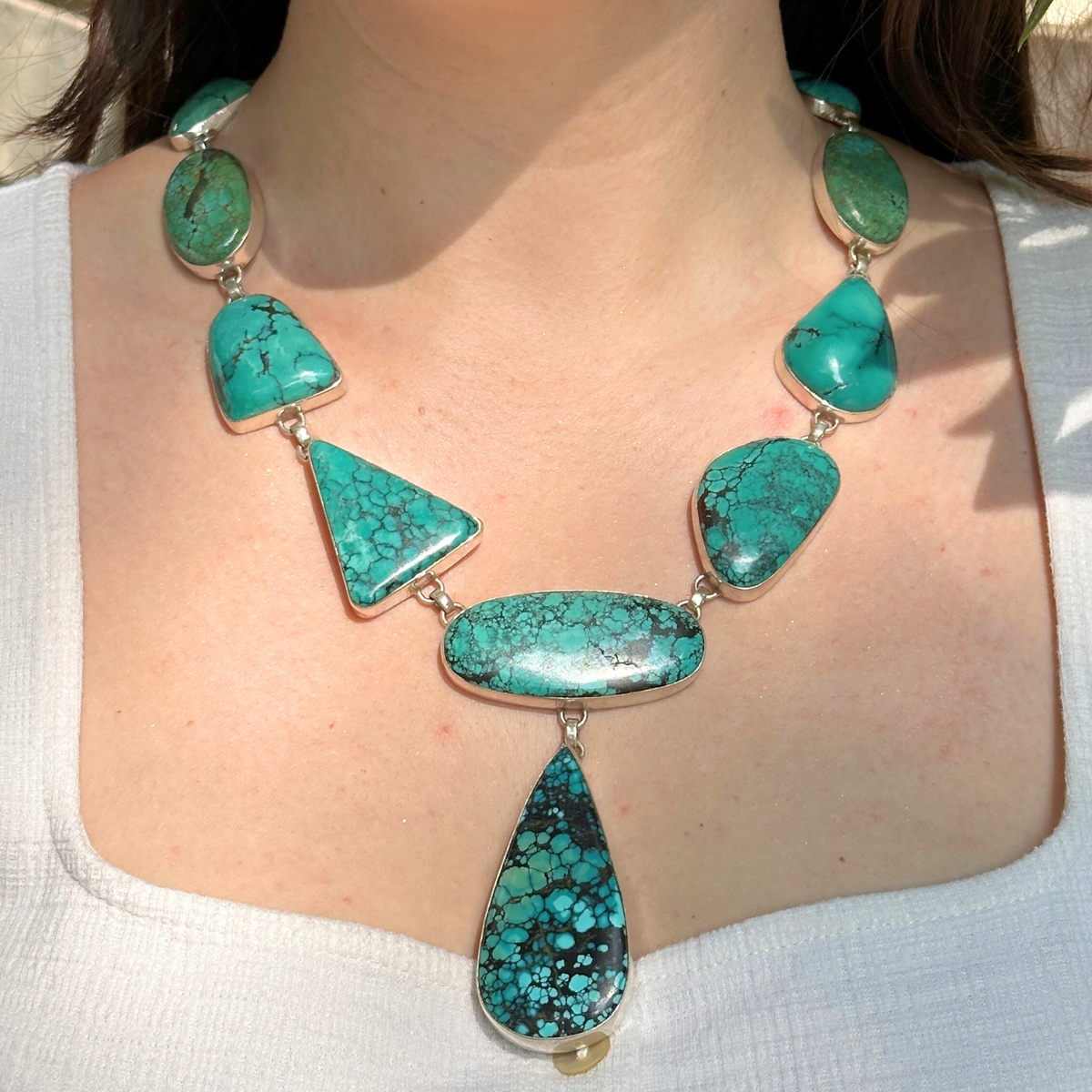 Turquoise silver necklace, Silver 925 turquoise pendant, Turquoise gemstone necklace, Blue stone silver necklace, Turquoise jewelry necklace