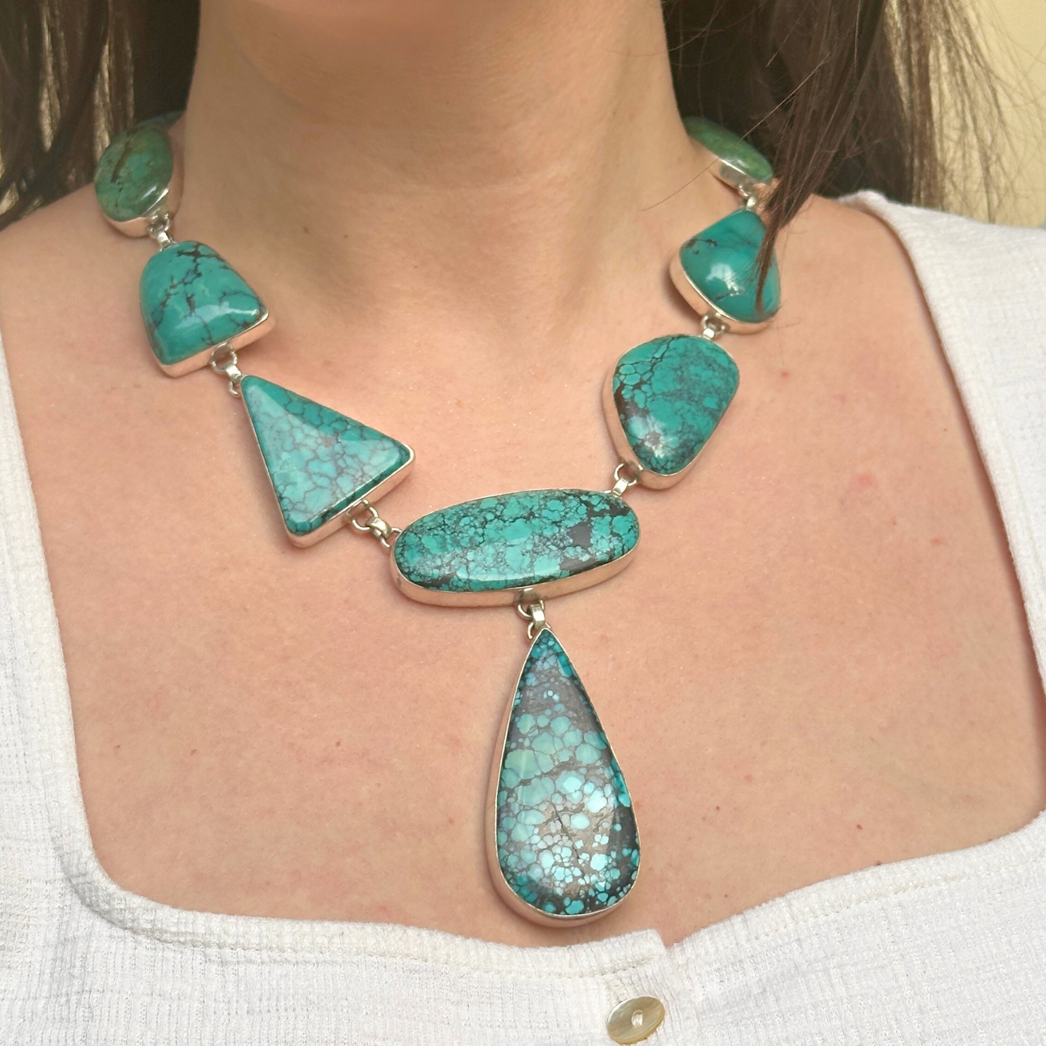 Turquoise silver necklace, Silver 925 turquoise pendant, Turquoise gemstone necklace