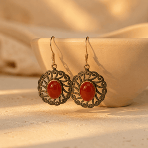 Round Onyx Two Tone Silver 925 Earrings
