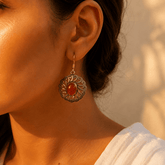 Round Onyx Two Tone Silver 925 Earrings