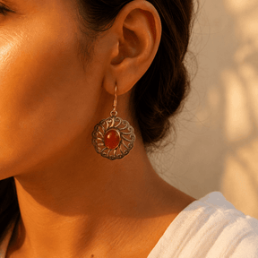 Round Onyx Two Tone Silver 925 Earrings
