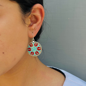 Round Detailed Enamel Silver 925 Earrings