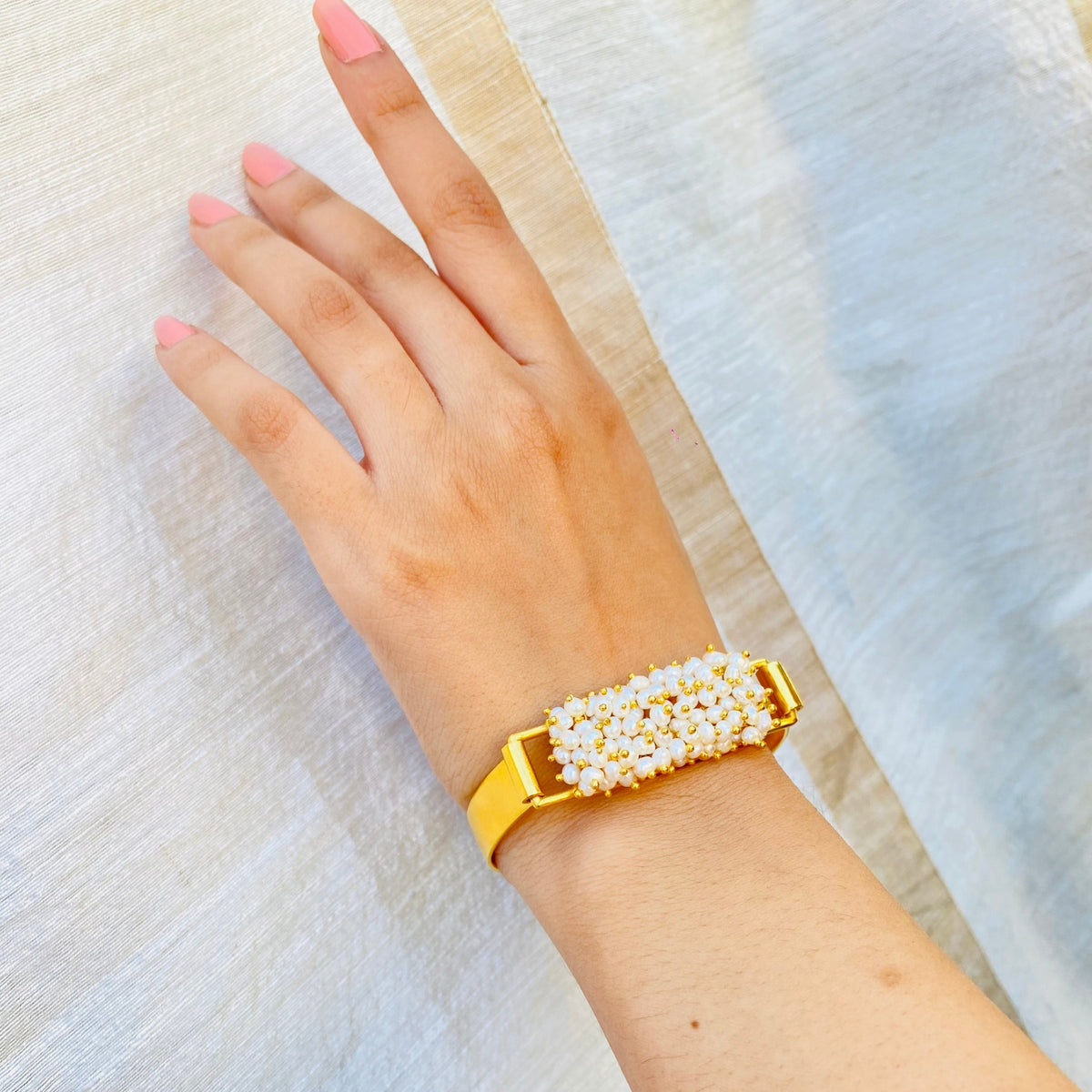 Gemstone 18k Gold Plated Silver 925 Beads Pearl Bracelet