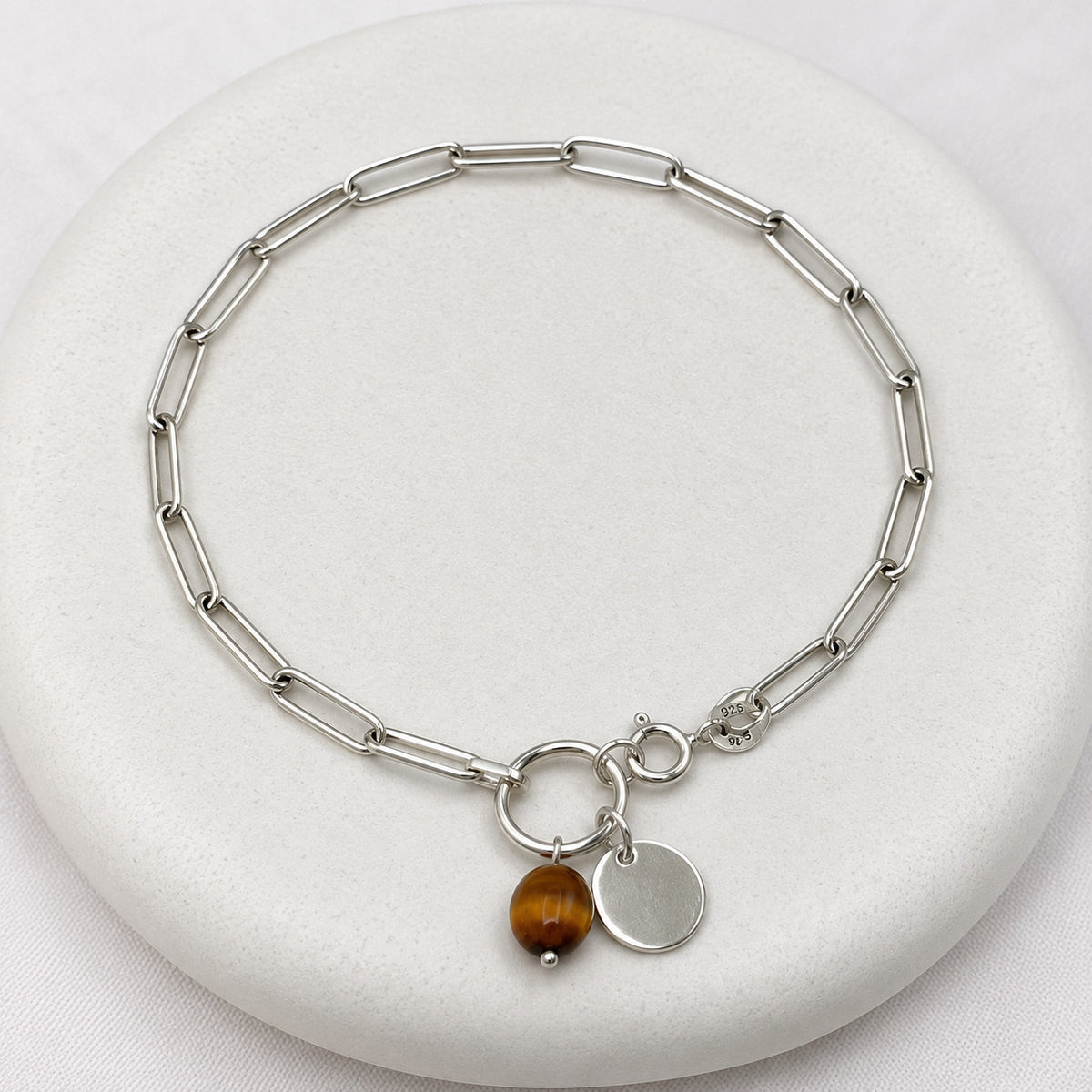 Gem & Initial Silver 925 Bracelet