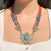 Silver 925 jewelry, Sterling silver necklace, Handmade silver jewelry, Silver necklace for women, Turquoise Necklace, Lapis Lazuli, Coral Gemstone,