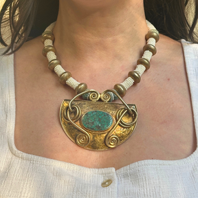 Gold Plated Necklace, Turquoise necklace, Silver necklace , silver Jewelry, Tribal Necklace, Traditional necklace , Gold vermeil silver necklace