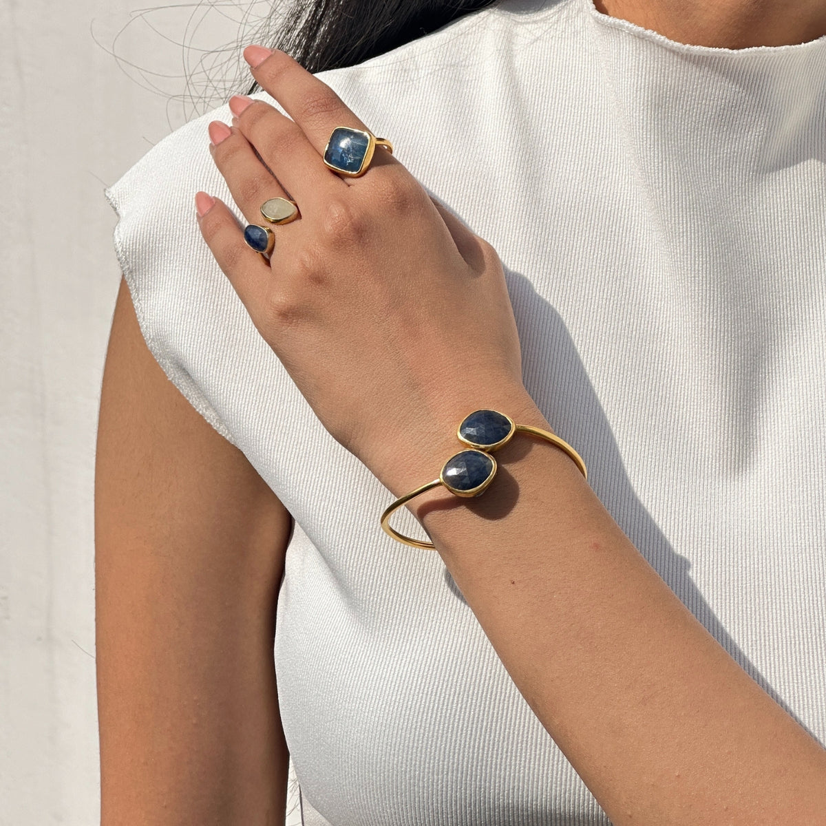 Gemstone Sapphire 18K Gold Plated Silver Bangle