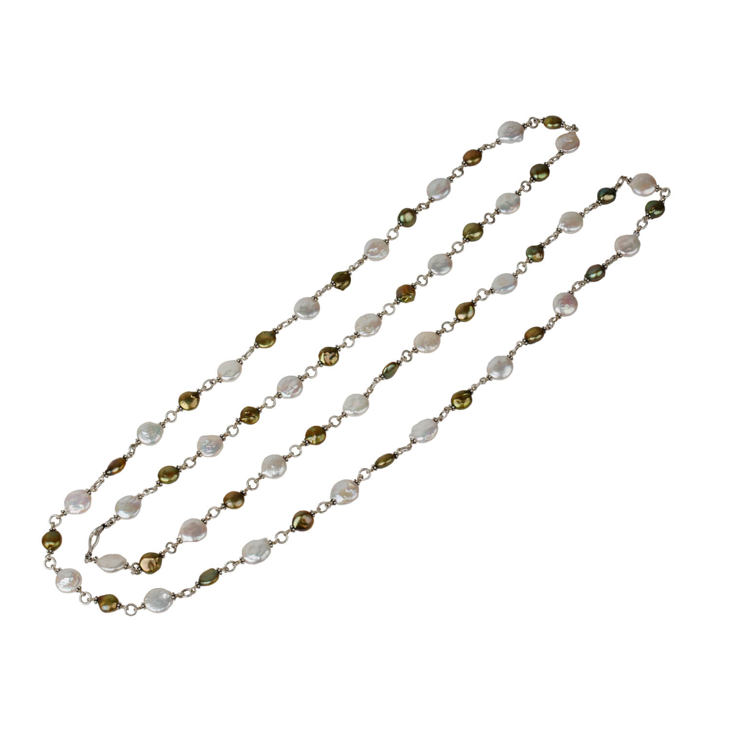 Green pearl silver necklace, White pearl 925 necklace, Pearl beaded silver necklace, Saro pearl necklace, Silver pearl jewelry