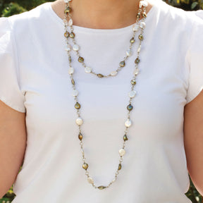 Saro green and white pearl sterling silver 925 necklace, Handcrafted pearl beaded necklace in pure silver 925, 