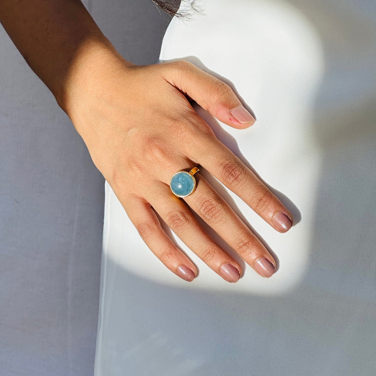 Gemstone Aquamarine 18k Gold Plated Silver 925 Ring
