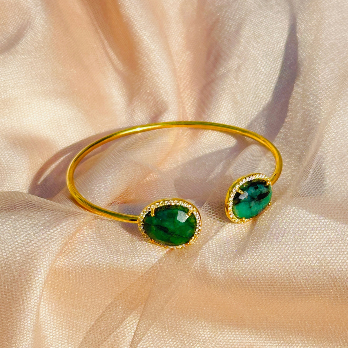 gemstonde Emerald Cuff 18k Gold Plated Silver 925 Bracelet