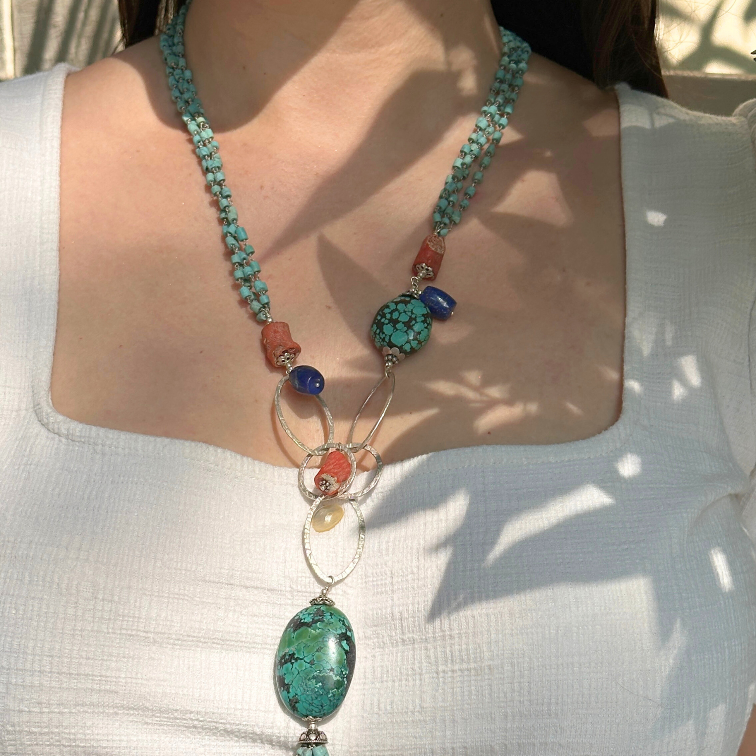 Turquoise silver necklace, Silver 925 turquoise necklace, Turquoise stone necklace