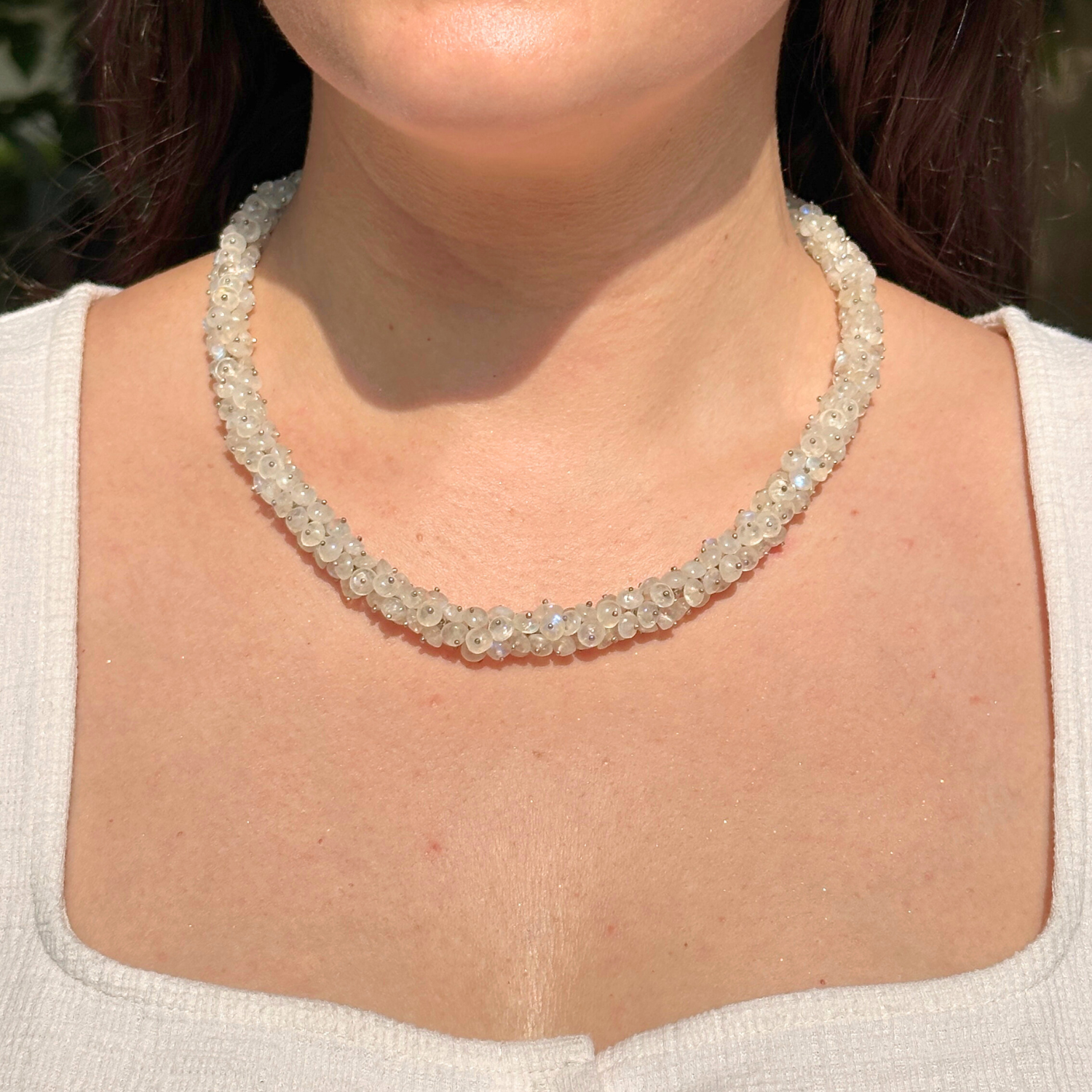 Rainbow Moonstone Necklace, Moonstone Beads Silver 925 Necklace, Sterling Silver Moonstone Necklace, Rainbow Moonstone Jewelry, Rainbow Moonstone Beads Silver 925 Necklace for Women