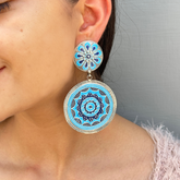 Sky Blue and Navy Big Enamel Silver 925 Earrings