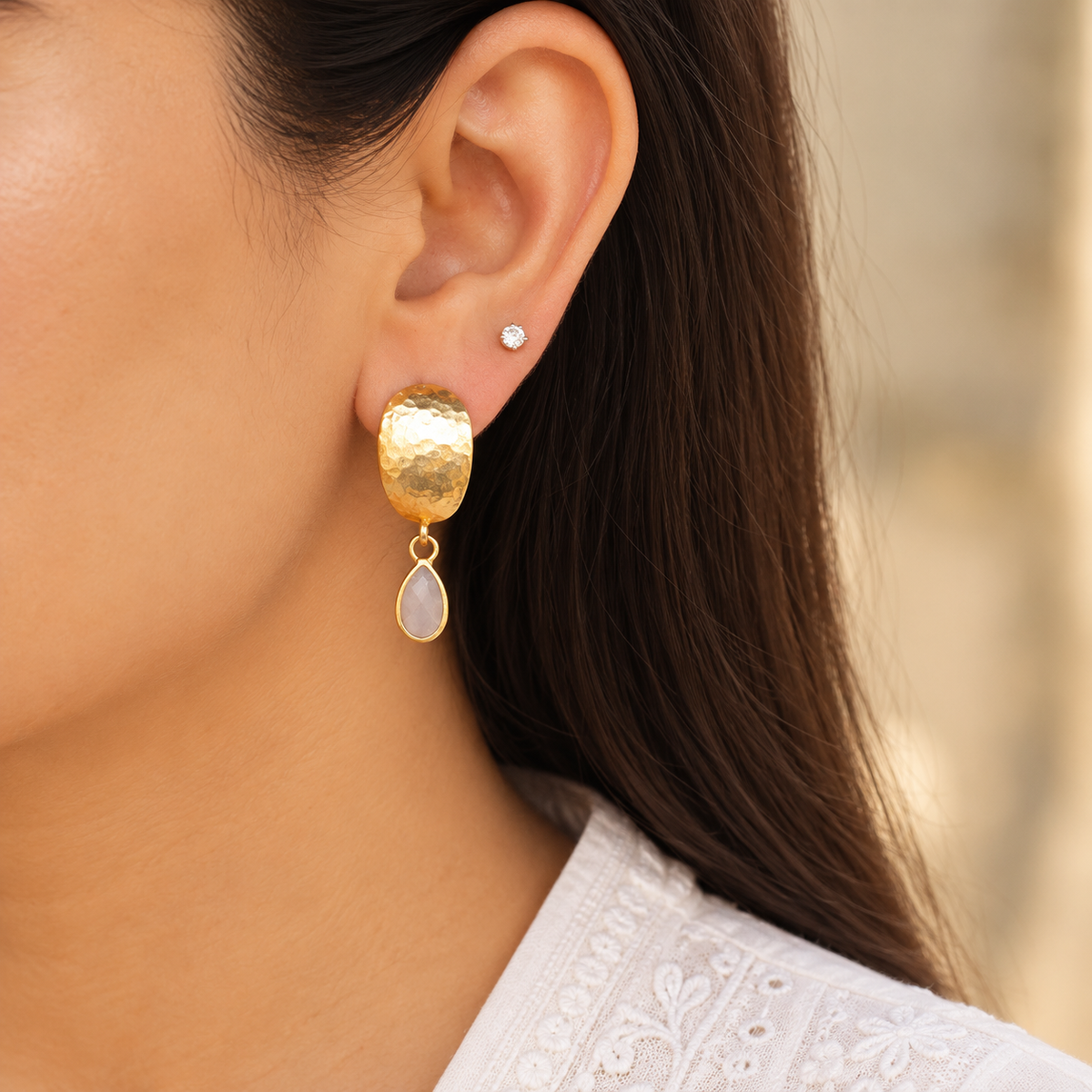 Sliced Diamond 18k Gold Plated Silver Earrings