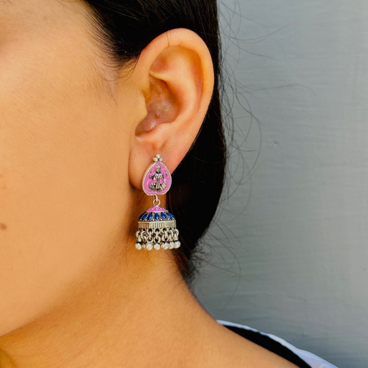 Small Enamel Silver 925 Jhumkis