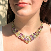 Multistone silver necklace, Silver 925 gemstone necklace, Color stone silver necklace, Natural gemstone multistone necklace 