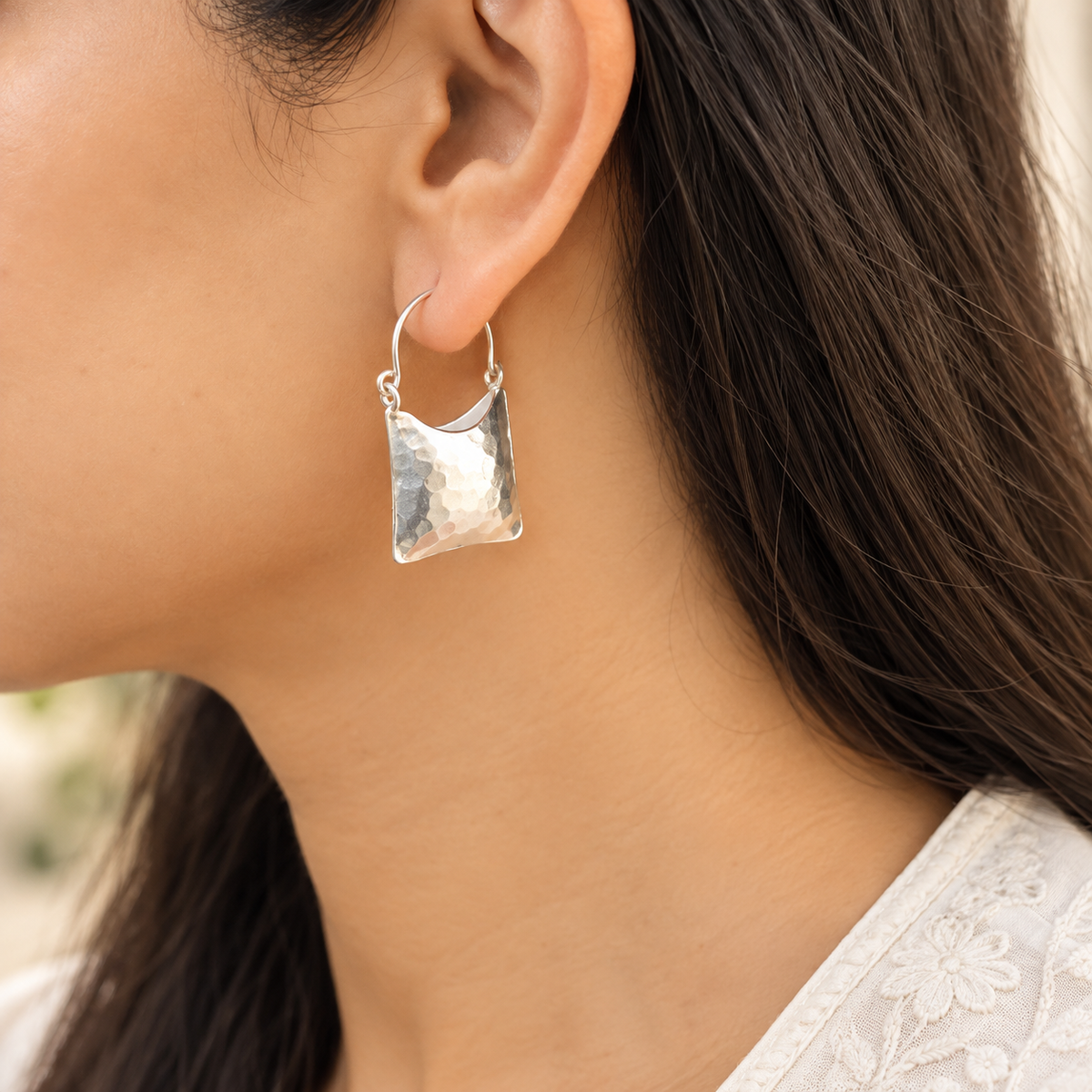 Stellar Square Bag Shape 925 Silver Hoops
