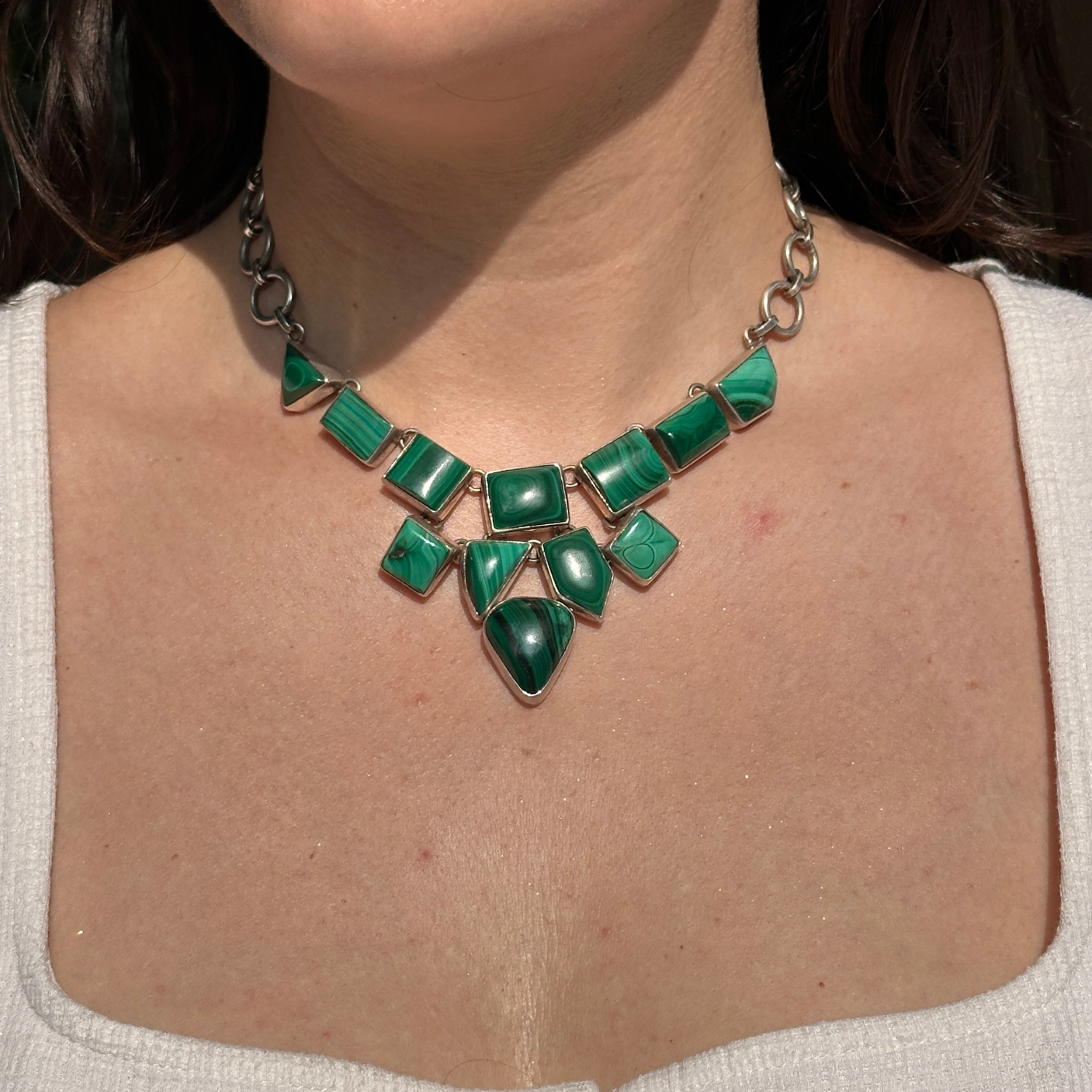 Sterling Silver Malachite Necklace