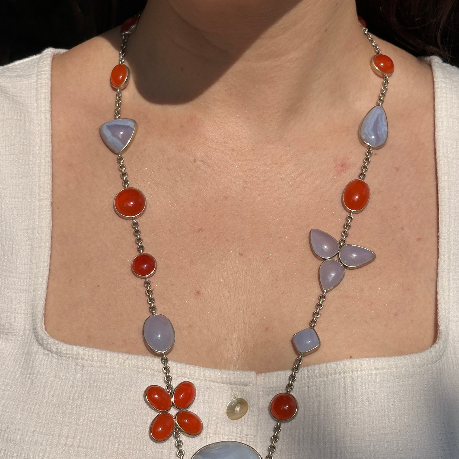 Sterling Silver Necklace with Dual Gemstones
silver Jewelry 
Silver Necklace 