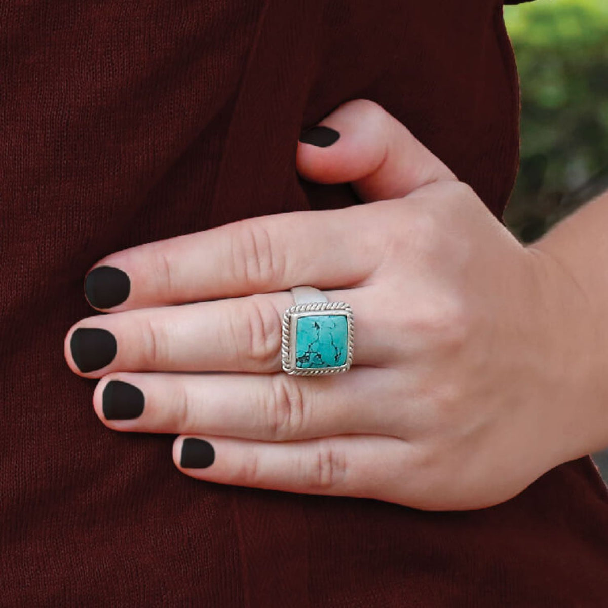 Square Turquoise Silver 925 Ring