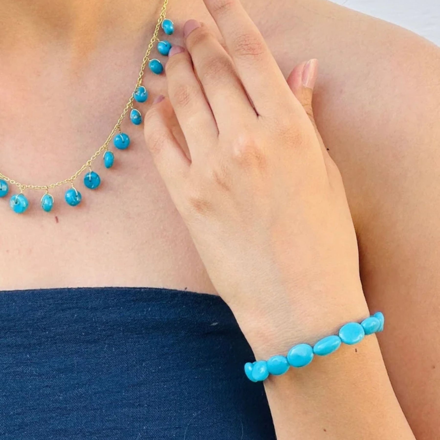 Turquoise Beaded Beach Silver 925 Bracelet