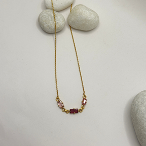 Natural certified pink tourmaline baguette 18k gold plated 
sterling silver 925 necklace minimal lightweight
