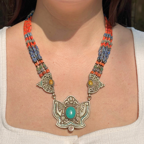 Silver 925 jewelry, Sterling silver necklace, Handmade silver jewelry, Silver necklace for women, Turquoise Necklace, Lapis Lazuli, Coral Gemstone,

Traditional Necklace 