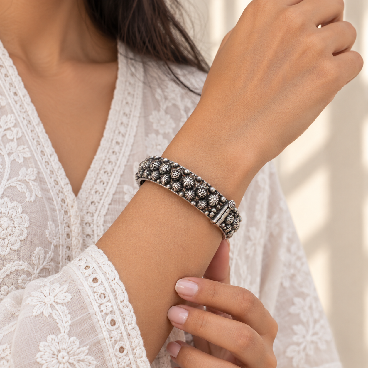 Traditional oxidized silver bangle