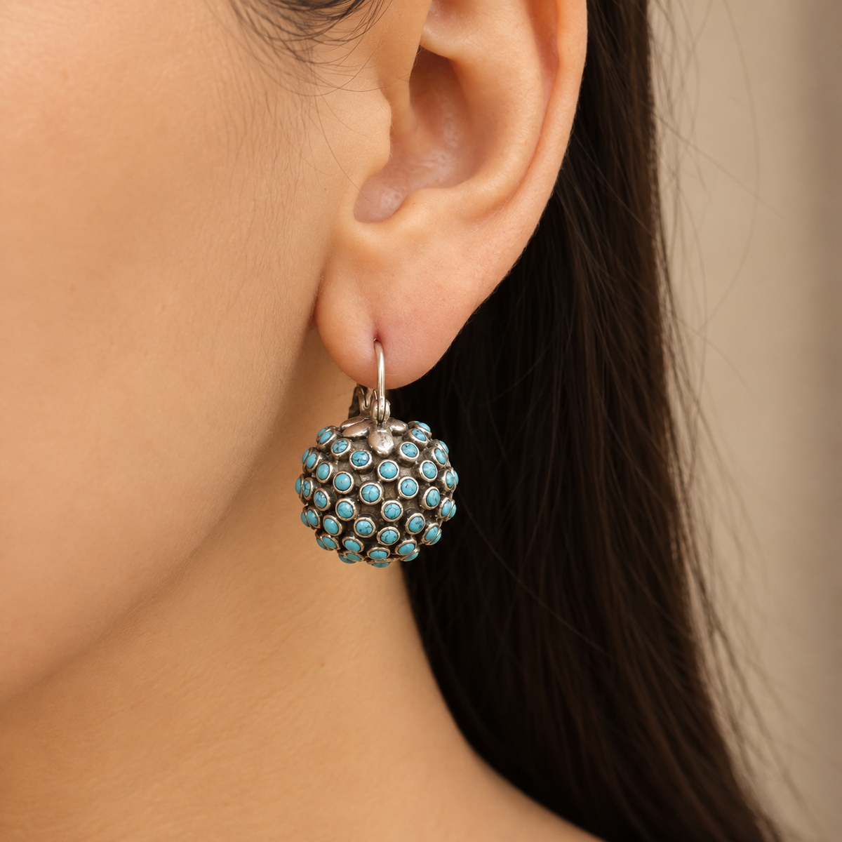 Turquoise Silver 925 Ball Hoops