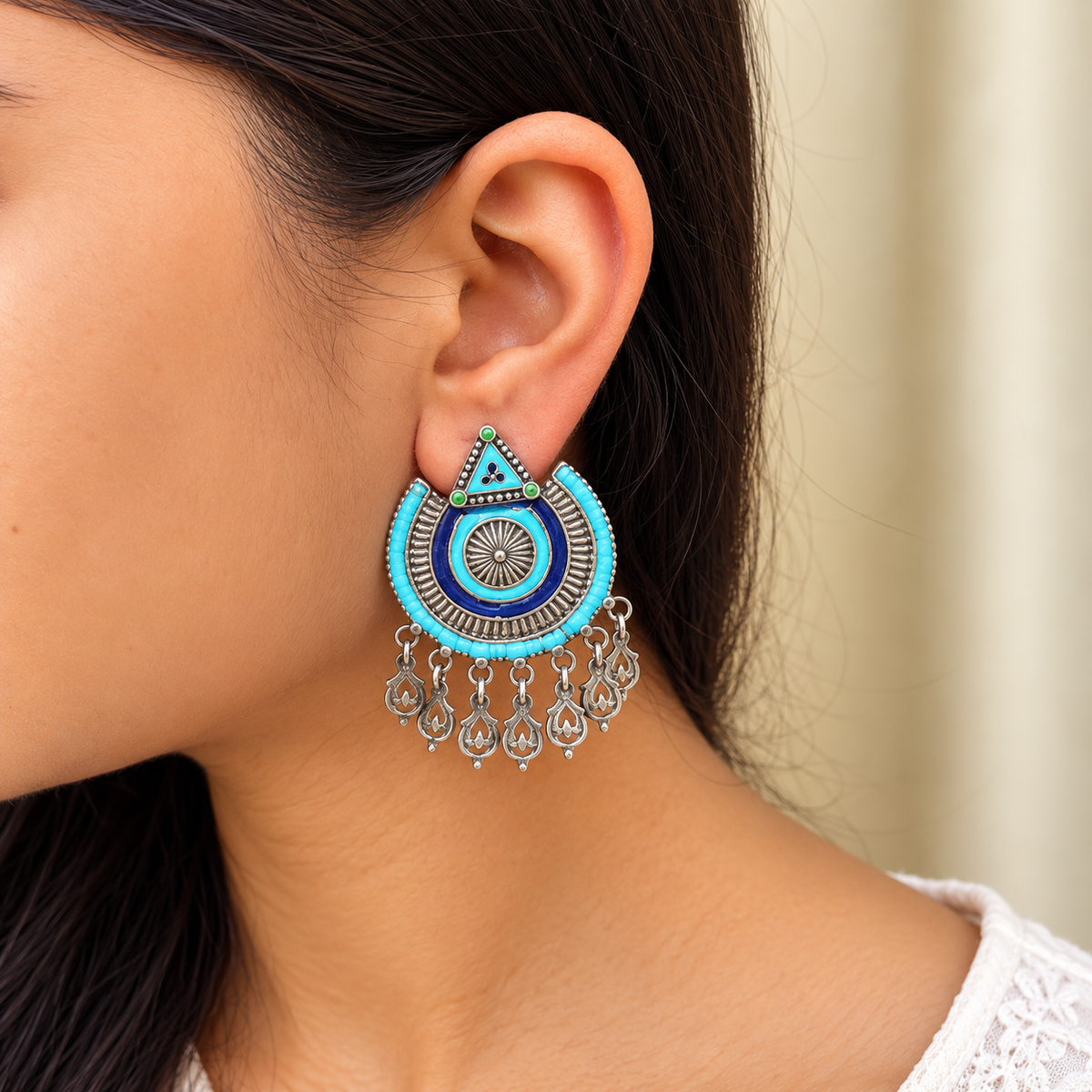 Turquoise and Navy Enamel Earrings