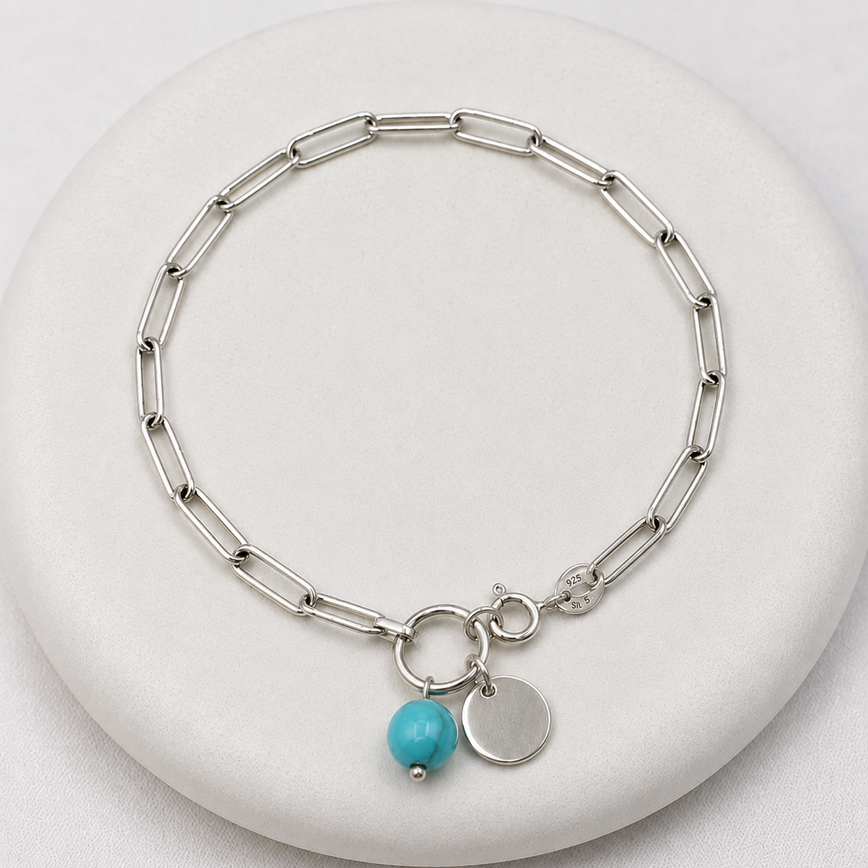 Gem & Initial Silver 925 Bracelet