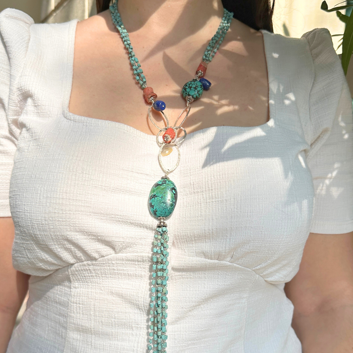 Turquoise silver necklace, Silver 925 turquoise necklace, Turquoise stone necklace