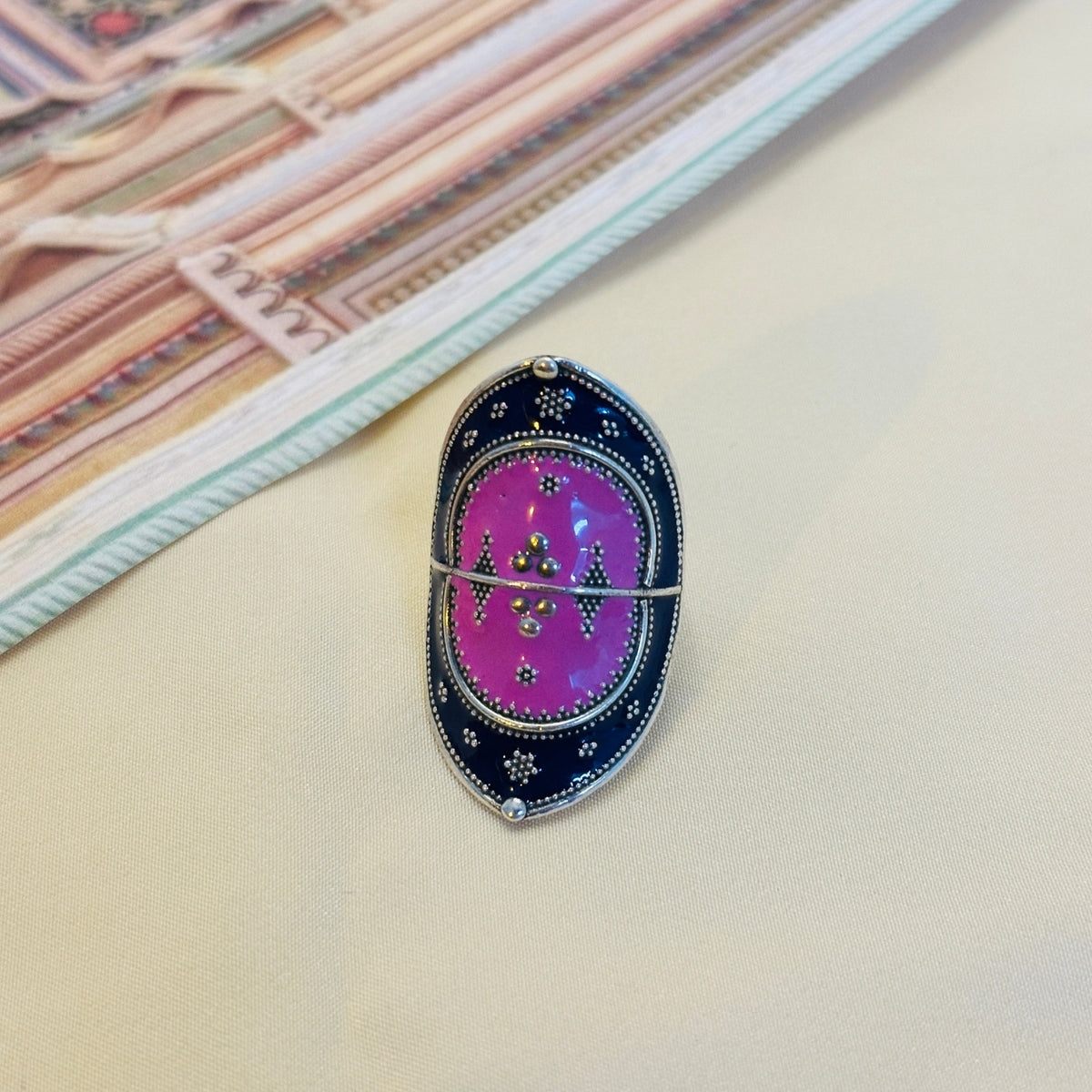 Festive Pink Enamel Silver 925 Ring