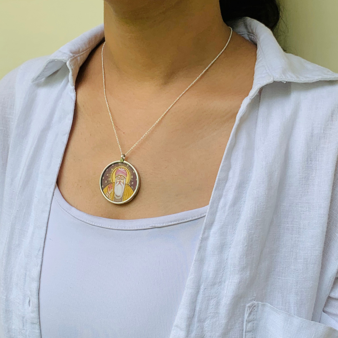 Mukta Mani Handpainted Miniature Art Silver Pendant