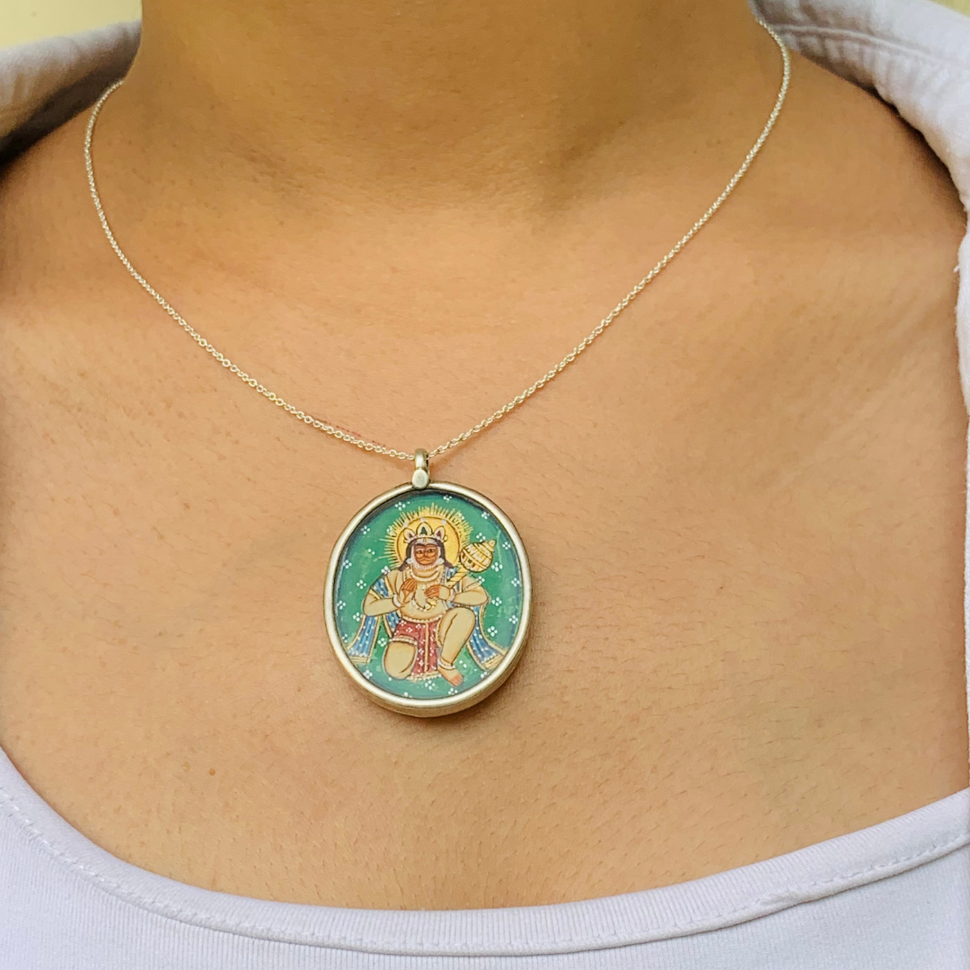 Vayu Handpainted Miniature Art Silver  Pendant