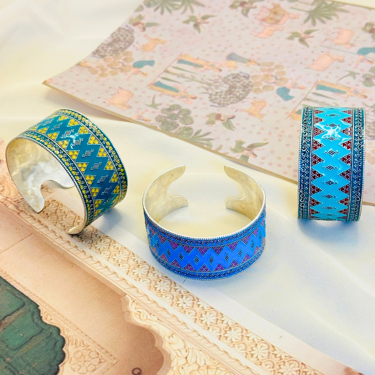 Festive Enamel Silver 925 Cuff Bangle